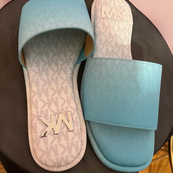 Michael Kors Logo Slides in Ocean Blue - Picture 4 of 6